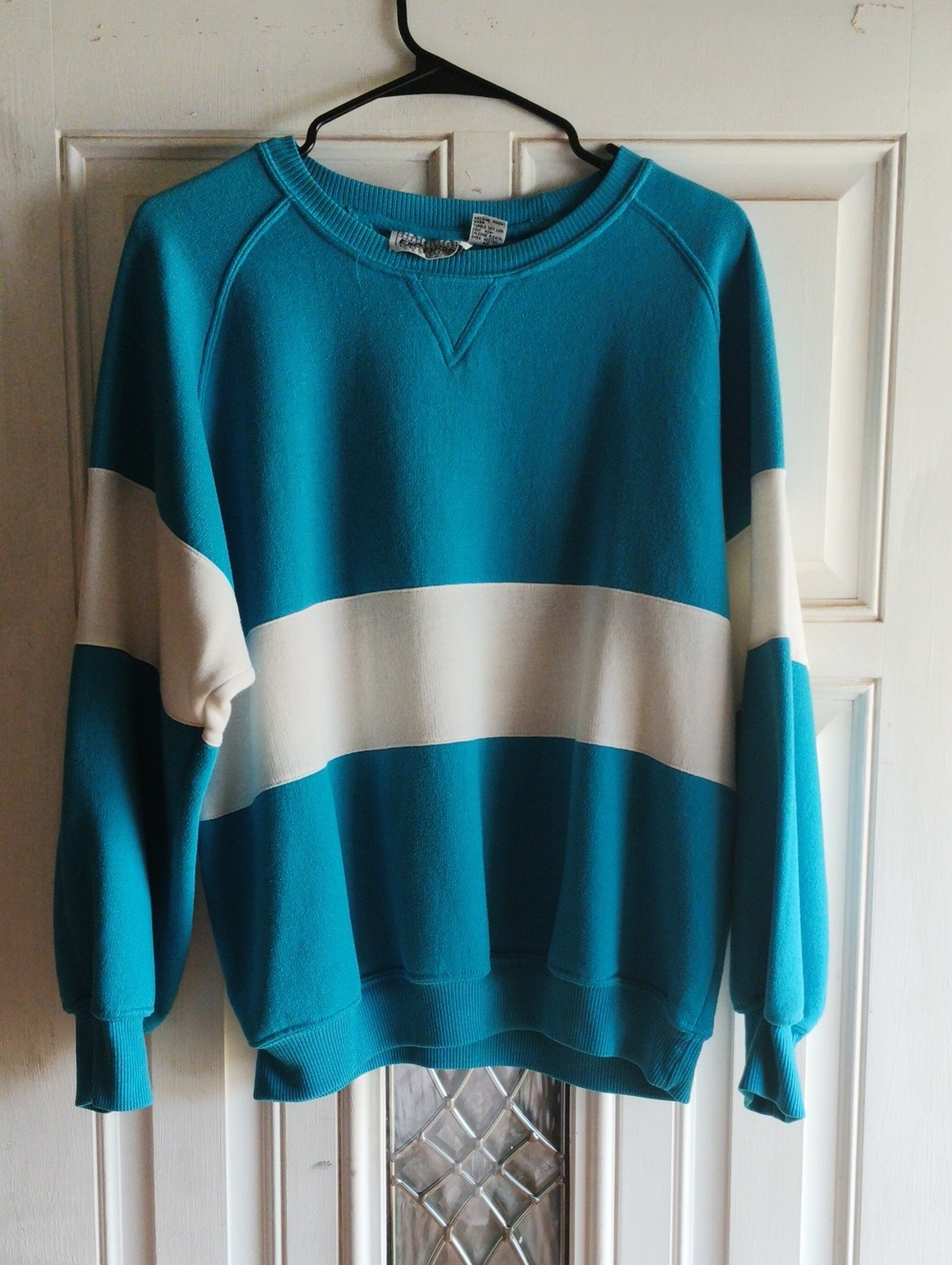 Expressions Teal & White Striped Crewneck Sweater